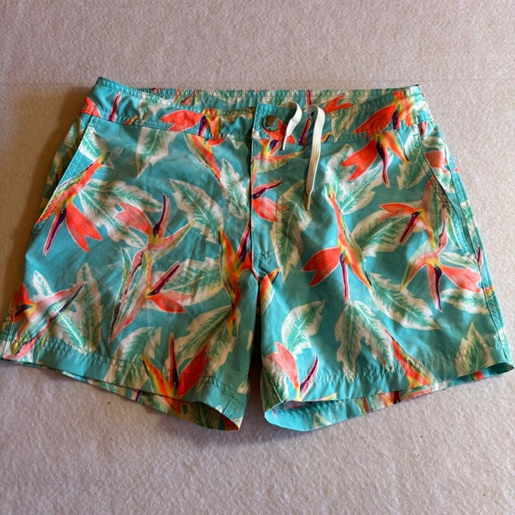 Chubbies Mens Swim Trunks Medium Turquoise Floral Bird of Paradise USA Made - Picture 1 of 7